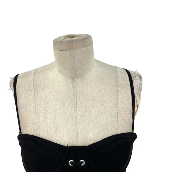 Zara Corset Tank Top Bralette Lace Up‎ Sweetheart Shirred Black Size Medium - Picture 3 of 11